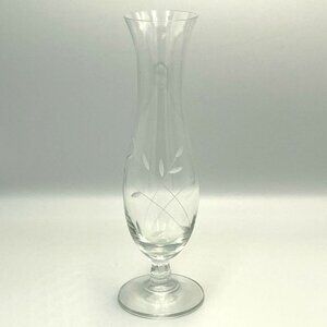 Lenox Crystal Bud Vase Etched Floral USA 9.5” H Marked Elegant Quiet Lux